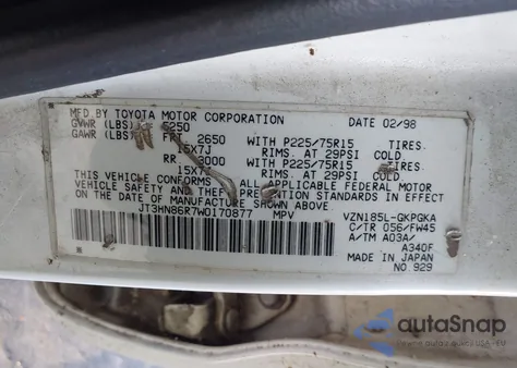 1998 Toyota 4Runner Sr5 V6 z USA, uszkodzony, nr VIN JT3HN86R7W0170877